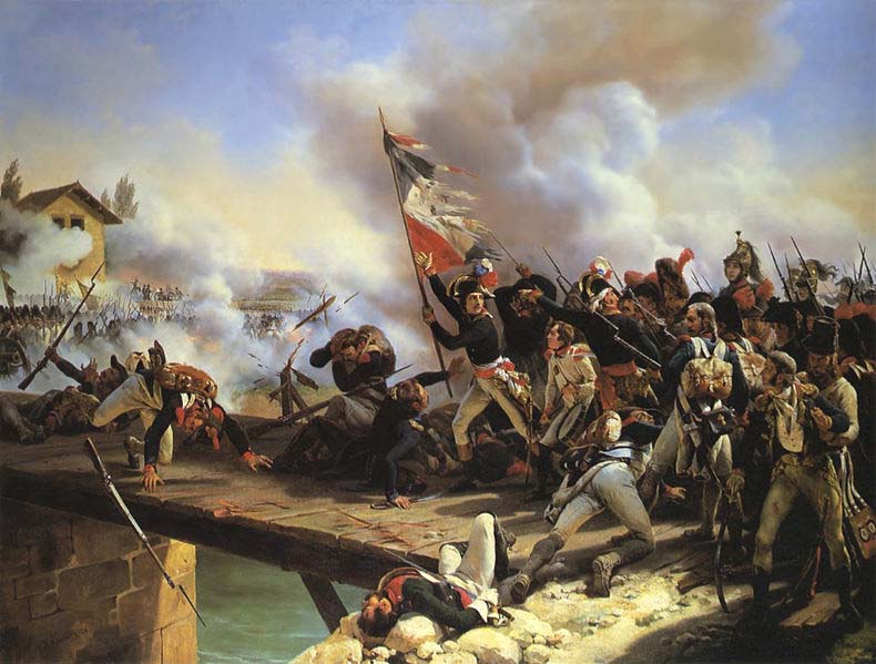 Napoleon Bonaparte leading his troops over the bridge of Arcole